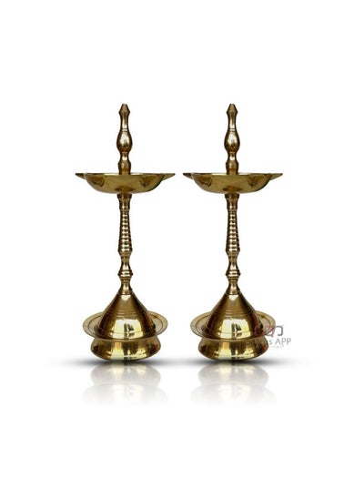 Buy Brass Kerala Diya Oil Lamp Stand Traditional Deepak For Diwali Puja, Temple Decor, And Gifts Kerala Nilavilakku Brass Samai For Pooja, 2 Pcs (Golden_3X8 Inch) in UAE