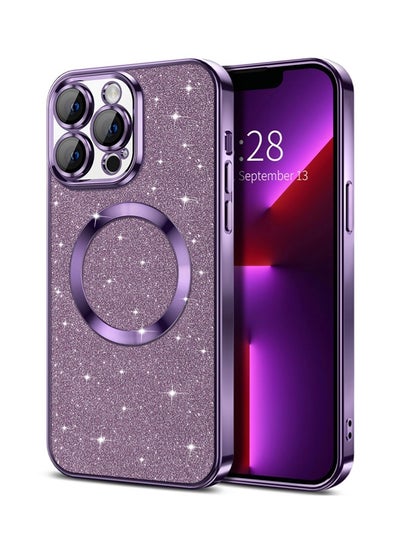 Buy iPhone 13 Pro Case Glitter, Clear Magnetic Phone Cases with Camera Lens Protector [Compatible with MagSafe] Bling Sparkle Plating Soft TPU Shockproof Protective Cover Women Girls in UAE