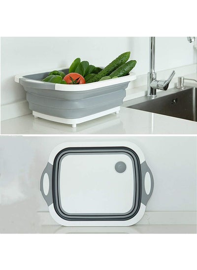 اشتري Portable Collapsible Basin With Drain For Kitchen Fruits Vegetables Washing Basket Dish Tub Cutting Board- Grey- 15.8 Inch في مصر