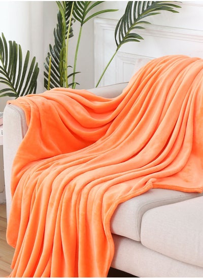 اشتري Solid Color Lightweight Warm Flannel Blanket Coral Velvet Blanket Family Sofa Bedding Fabric Orange في الامارات