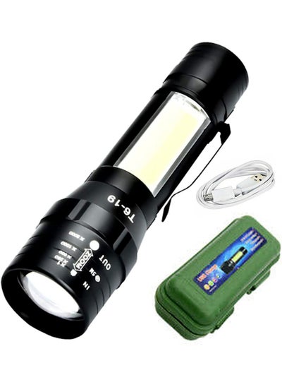 اشتري 360 Flashlight with Side Light COB LED USB Rechargeable Super Bright Torch, Outdoor Emergency Lighting - Black (smal) في الامارات