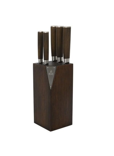 Buy Bern Steel Knife Set with Wood Handle and Wooden Stand 5 Pieces in Saudi Arabia