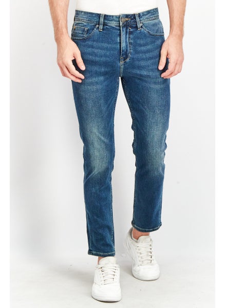 Buy Men Tapered Fit Washed Denim Jeans, Blue in UAE