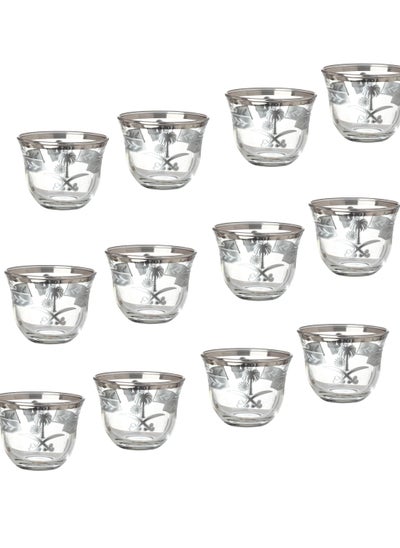 Buy A set of 12 Arabic coffee cups, made in Turkey, with lobes, elegant and unique designs, two swords and a palm tree in Saudi Arabia