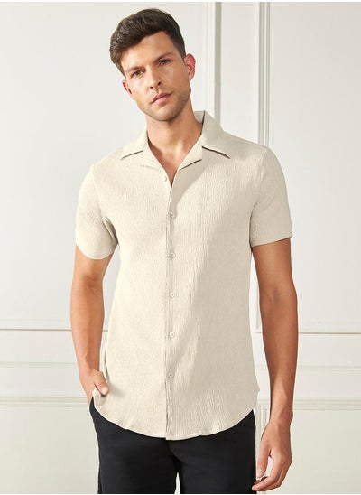 Buy Cuban Collar Textured Casual Shirt in Saudi Arabia