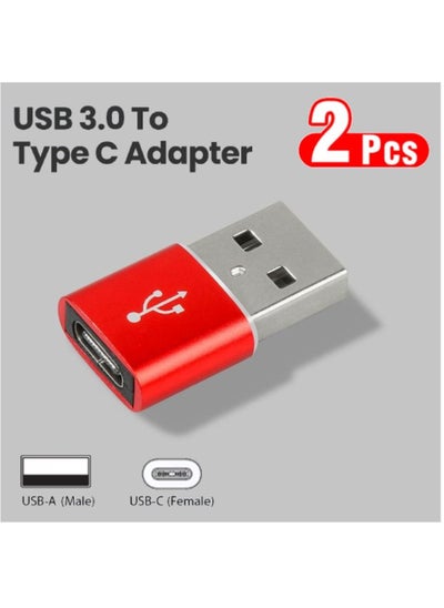 اشتري محول OTG من قطعتين من USB-A إلى Type-C مع تقنية USB 3.0 المتقدمة التي تدعم نقل البيانات والشحن باللون الأحمر في الامارات