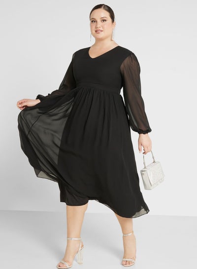 Buy Mesh Sleeve Fit & Flare Dress in UAE