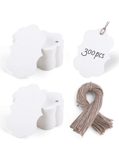 Buy 300Pcs Gift Tags With String White Hang Tags 2.8 X 2 Inch Blank Writable Labels Scalloped Price Tags For Wedding Craft Gift Wrapping Party in UAE
