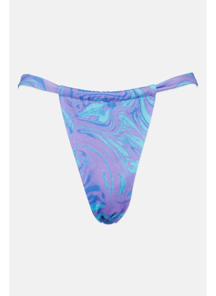 Buy Women Marble Print Pull On Bikini Bottom, Turquoise/Purple in UAE