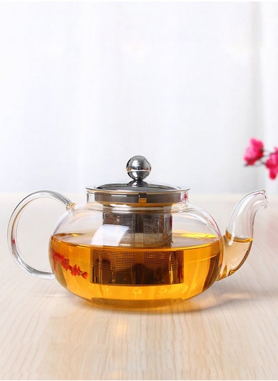 Buy Borosilicate Glass Tea Pot With Stainless Steel Lid & Infuser Clear 600ML in Saudi Arabia