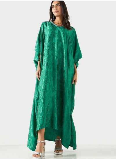 Buy Leaf Detail Kaftan Dress With V-Neck in UAE