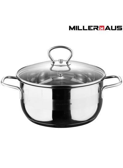 اشتري Millerhaus Casserole Ø28X14Cm S/S الحث مع غطاء طاجن مع غطاء - الفولاذ المقاوم للصدأ - Ø28X14Cm 6.8L - الحث - لامعة وغير لامعة - شكل مستقيم - مقياس قياس - مقبض ومقبض سلك ملحوم، متانة استثنائية وقوة جسم من الفولاذ المقاوم للصدأ مع غطاء زجاجي في الامارات