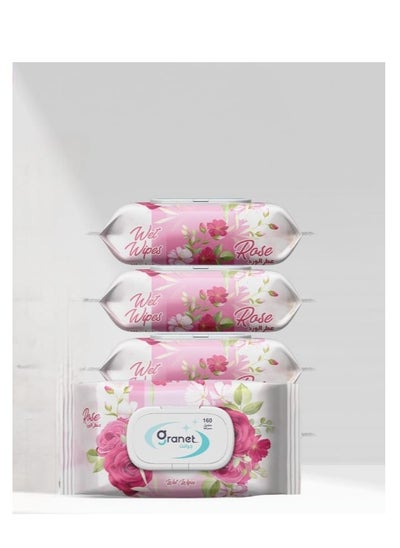 Buy Wet Wipes 160x4, Scented With Rose Scent, Alcohol-Free And Anti-Bacterial in Saudi Arabia