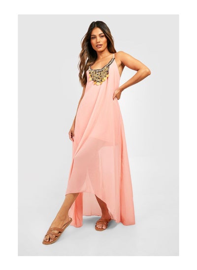 Buy Beaded Necklace Dip Hem Maxi Dress in UAE