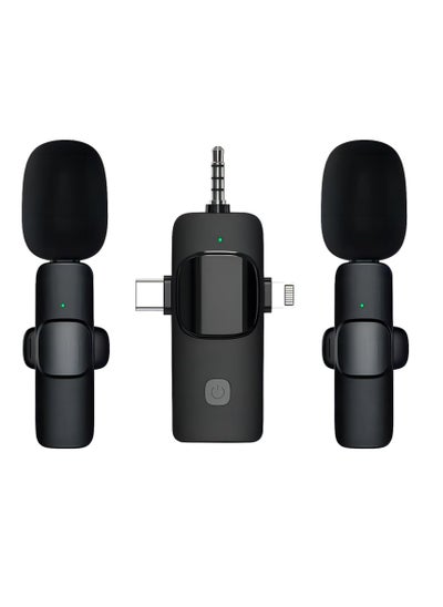 Buy 3 in 1 Wireless Lavalier Microphones For iPhone, iPad, Android, Camera, USB-C Microphone, 7-Hour Battery, Mini Microphone With Noise Reduction For Video Recording, Vlog, YouTube, TikTok in Saudi Arabia