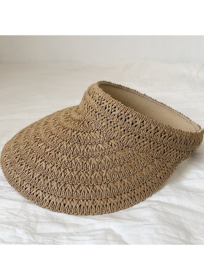 Buy New Breathable Sunshade Open Top Hat Straw Weaving Sunscreen Hat in UAE