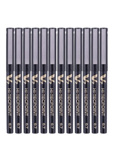 اشتري 12-Piece Hi-tecpoint V7 Fine Rollerball Pen Black Ink في الامارات