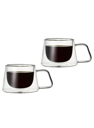 Buy Double Layer Glass Coffee Cup 2 Pack Flat Base Style Coffee Double Walled Tea Mug Drink Borosilicate Transparent 200ml in UAE