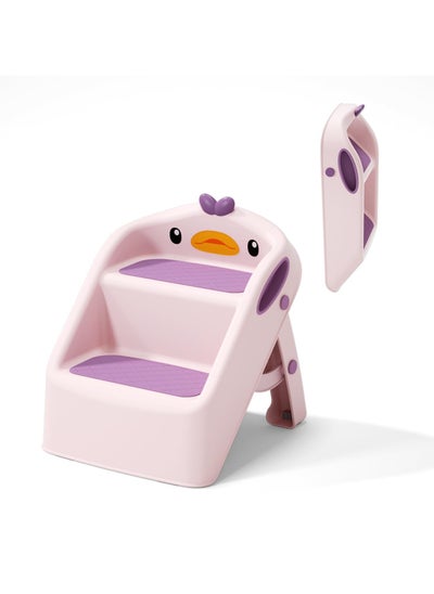 Buy Toddler Step Stool for Potty Toilet,Two Step Stool for Kids for Bathroom, Cute Lightweight Folding Steping Stool for Children Pink in Saudi Arabia