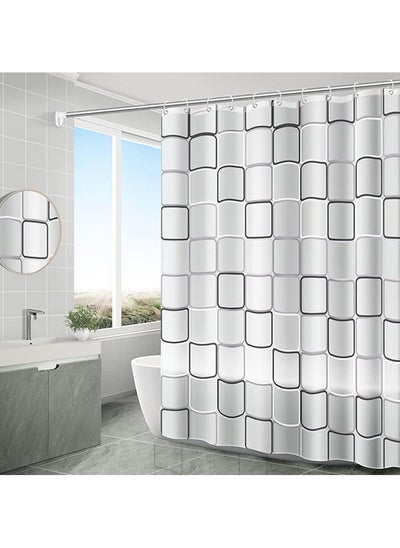 اشتري Transparent Square Printed Shower Curtain with Anti-mold Grid PEVA Waterproof في السعودية