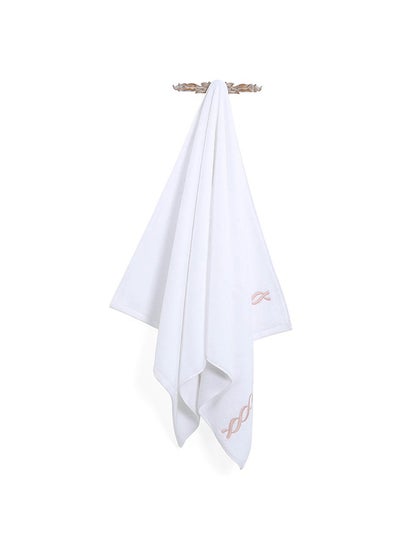 Buy Hotel Chain Embroidery Bath Sheet, White & Rose Smoke - 500 GSM, 85x165 cm in UAE