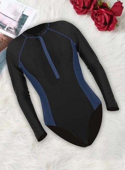 Buy Small Size Surf suit for women long sleeve rash guard women's surf suit one piece swimsuit tight front zip top striped swimming shirts wetsuits Blue / S (Bust 81-86/Waist 61-66/Hip 86-91) in UAE