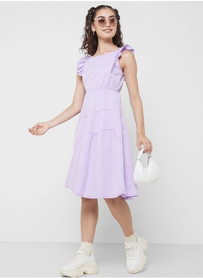 Buy Ruffle Sleeve Pleat Dress in Saudi Arabia