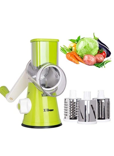 اشتري X Home Rotary Cheese Grater Handheld Vegetables Slicer Cheese Shredder With Rubber Suction Base 3 Stainless Drum Blades Included في الامارات