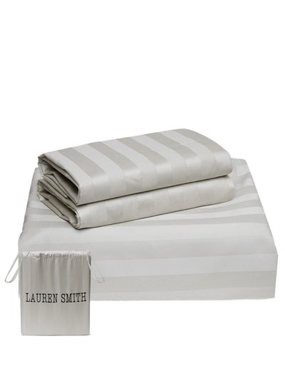 Buy 3 Piece 400 Thread Count 100%  Cotton Stripe Pattern Luxury Queen Bedsheet Set Includes 1xfitted Sheet 60x80+16 Inch And 2xpillow Cover 20x30 Inch in Saudi Arabia