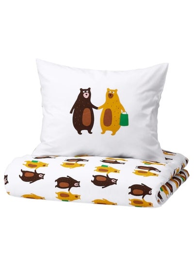 اشتري Duvet Cover And Pillowcase Bear Pattern Yellow/Brown 150X200/50X80 Cm في السعودية