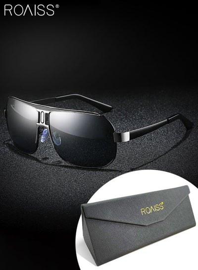 Buy Men's Aviator Polarized Sunglasses, UV400 Protection Sun Glasses with Alloy Frame, Fashion Anti-Glare Oversize Sun Shades for Men Driving, Fishing, Traveling, Black Silver, 67mm in UAE