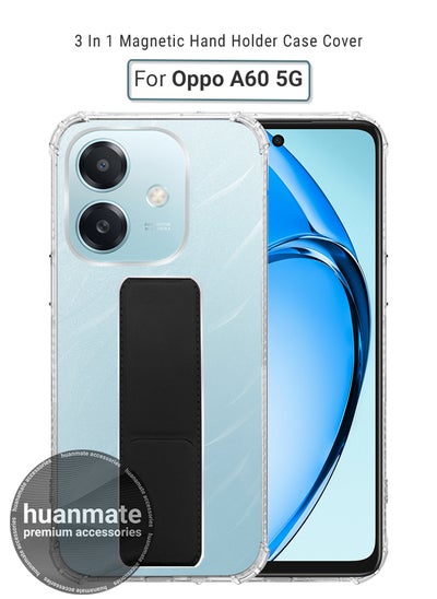 Buy Oppo A60 5G Magnetic Case With Hand Grip Holder & Kickstand - Strong Grip for Magnetic Car Holder, Stylish & Functional, Ultimate Convenience & Hands-Free Viewing - Clear/Black in Saudi Arabia