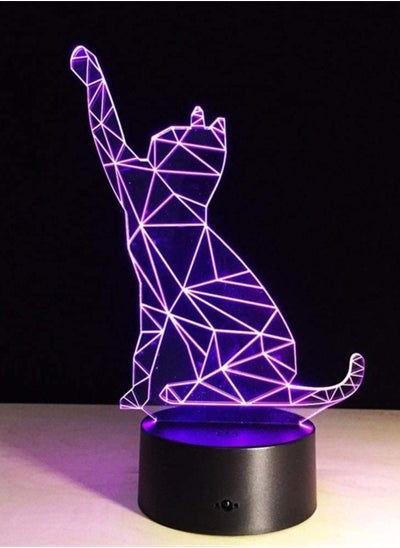 Buy 3D Multicolor Night Light 7/16 Color Change Creative Cat Waving Lights 3D Decorative Visual Table Lamp LED USB Sleep Multicolor Night Light in UAE