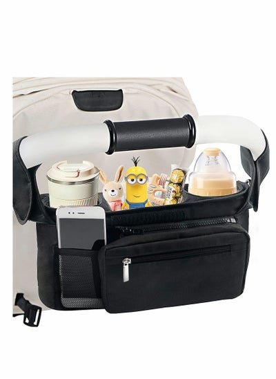 Buy Universal Stroller Organizer Bag with Insulated Cup Holder- Detachable Zippered Bag   Adjustable Strap, Universal Stroller Snack Tray Attachment, Pockets for Toys and Snacks in UAE