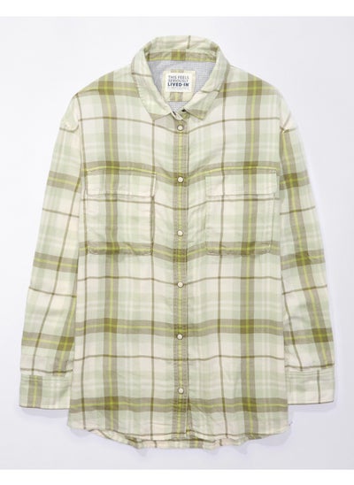 Buy AE Oversized Long-Sleeve Plaid Button-Up Shirt in Egypt