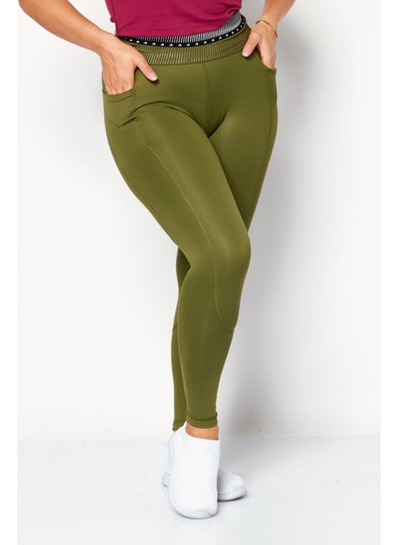 اشتري Women Sportswear Fit Training Tight, Olive/Black في الامارات