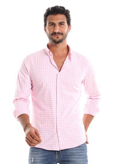 Buy Fully Buttoned Gingham Shirt - Rose & White in Egypt