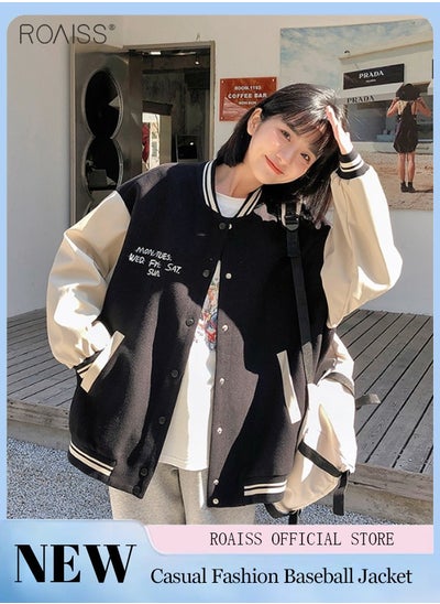 Buy Women's Fashionable Baseball Uniform Coat Fashion Loose Button Top Practical Pocket Jacket On Both Sides in UAE