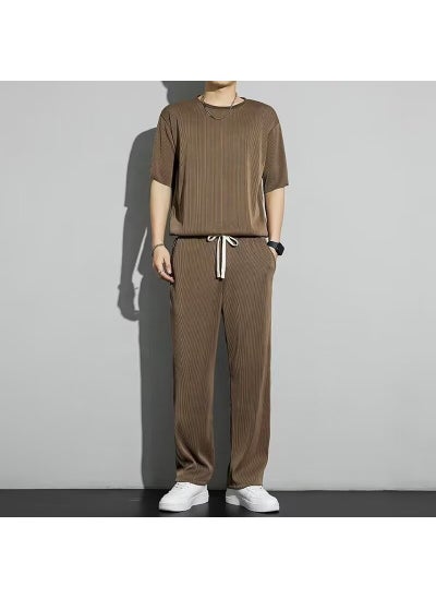 اشتري 2024 Japanese Minimalist Grey Mens Casual Suit Brown set في السعودية