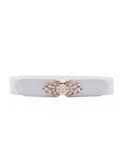 اشتري Flower Elastic Decorative Belt Elastic Pearl Inlay 65cm White في الامارات