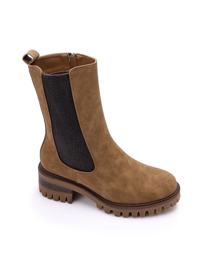 Buy Women's elastic side panel round toe half boots in Egypt