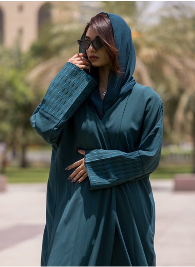 Buy Unique Design Abaya V-Open Neck Sleeve Embroidered with Green in Saudi Arabia