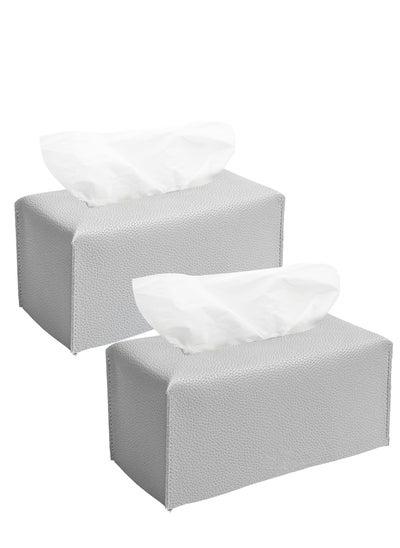 Buy Tissue Box Cover Rectangular, 2 Pack Leather Tissue Box Cover, Modern Tissue Holders Decorative for Bathroom, Bedroom, Office, Night Stands, Living Room, Car, 9.5"X5"X5" (gray) in Saudi Arabia