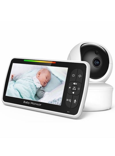 Buy Baby Monitor with Camera and Audio, 5''Display with 3000mah Battery, Pan-Tilt-Zoom Video, Night Vision, 2-Way Talk, Temperature, Lullabies Playing and 960ft Range, Ideal for Gift in Saudi Arabia