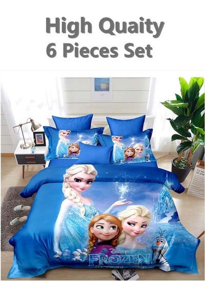 Buy 6-Piece Single Size Cotton Printed Combination Duvet Cover Set Includes 1xFitted Bedsheet 120x200+30cm, 1xDuvet/Bed Cover 160x210 cm, 2xPillowcase 55x80cm, 2xCushion Case 45x70cm Multicolour in UAE