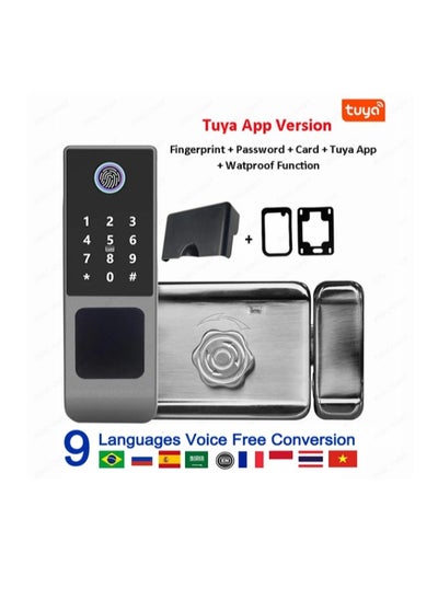 اشتري Arabic Voice Service,Waterproof TUYA WIFI App/ Smart Outdoor Lock, Fingerprint Lock, Outdoor Gate, Digital Password, Remote App, Home Electronic Rim Lock في السعودية