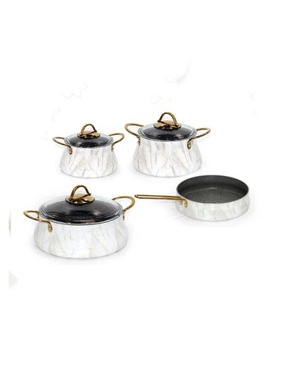 Buy 7-Piece Perfect Design Aluminum Cookware Pots And Pans Set, White/Black/Gold in Saudi Arabia