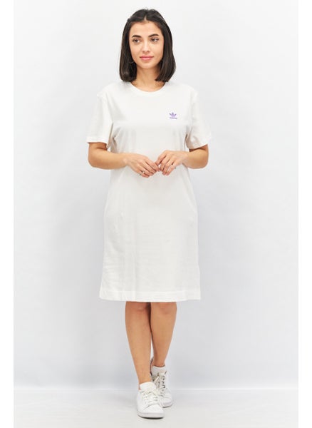 Buy Women Sportswear Fit Embroidered Logo Short Sleeve Shirt Dress, White in UAE