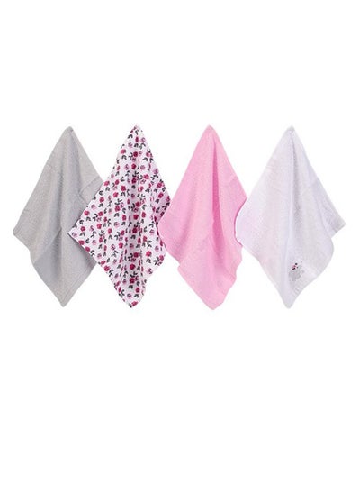 Buy Washcloths 4 Piece Woven Terry Pink Floral in UAE