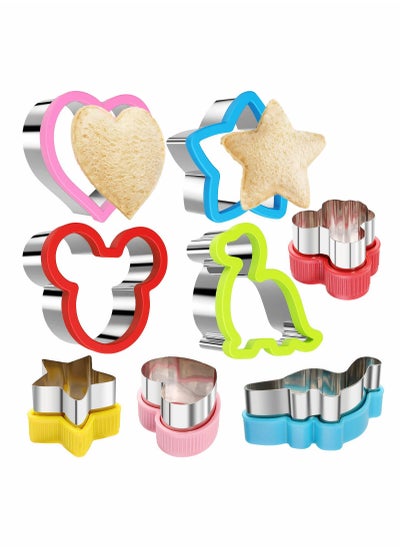 اشتري Sandwiches Cutter Set 8Pcs Mickey Mouse Dinosaur Heart Star Shapes Sandwiches Cutter Cookie Cutter, Stainless Steel Food Grade Cookie Cutter Mold for Kids (Big+Medium） في السعودية